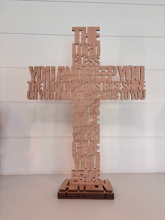 Freestanding Laser-Cut Scripture Cross Aaronic Blessing