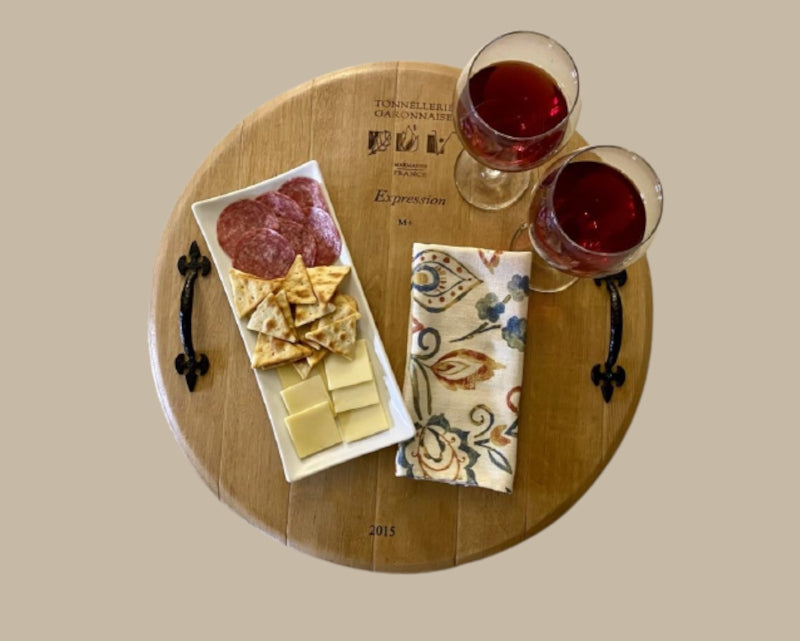 Wine Barrel Top Tray with Handles