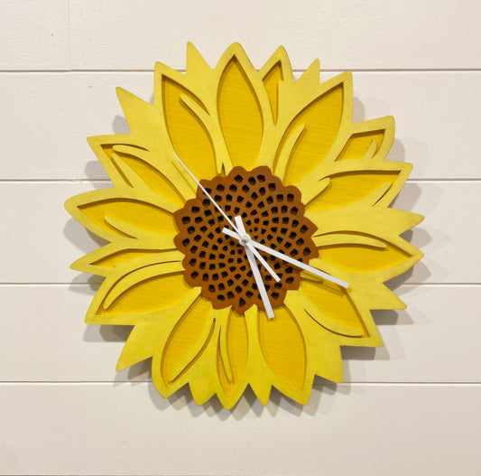Hand-Painted Wood Sunflower Wall Clock