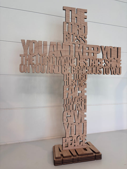 Freestanding Laser-Cut Scripture Cross Aaronic Blessing