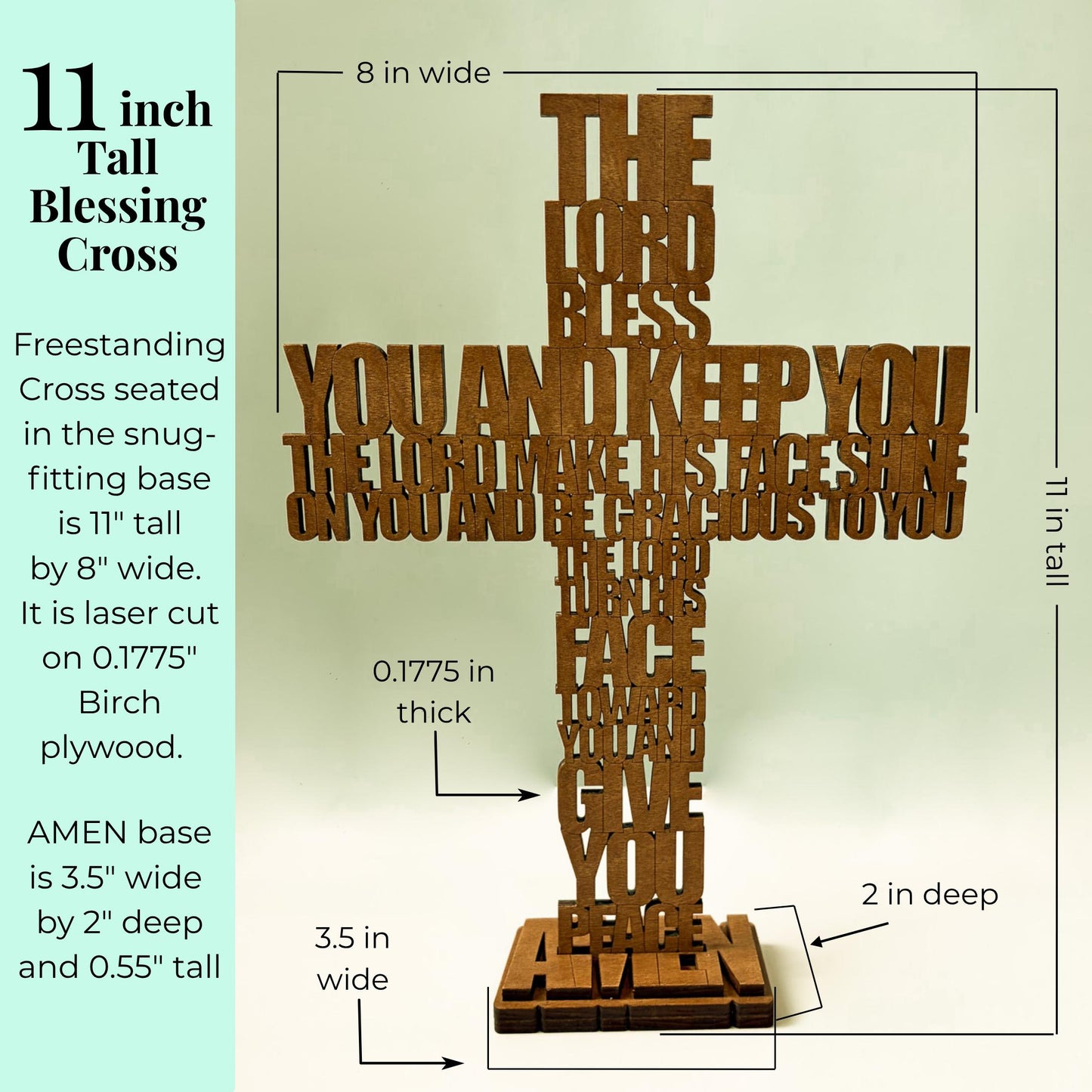 Christian Home Gift Wooden Cross Tabletop Freestanding Display Faith Based Bible Verse Aaronic Blessing Numbers Laser Cut Birch Plywood Natural Stained Finish Wedding Housewarming Present Baptism Confirmation Religious Keepsake