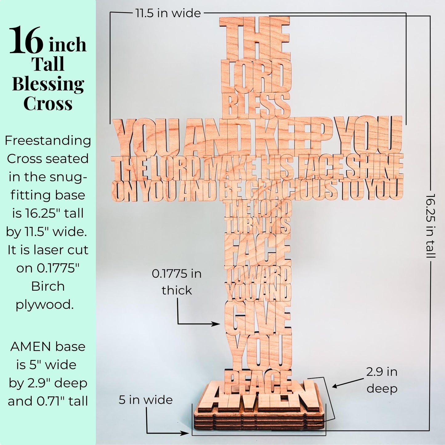 Christian Home Gift Wooden Cross Tabletop Freestanding Display Faith Based Bible Verse Aaronic Blessing Numbers Laser Cut Birch Plywood Natural Stained Finish Wedding Housewarming Present Baptism Confirmation Religious Keepsake