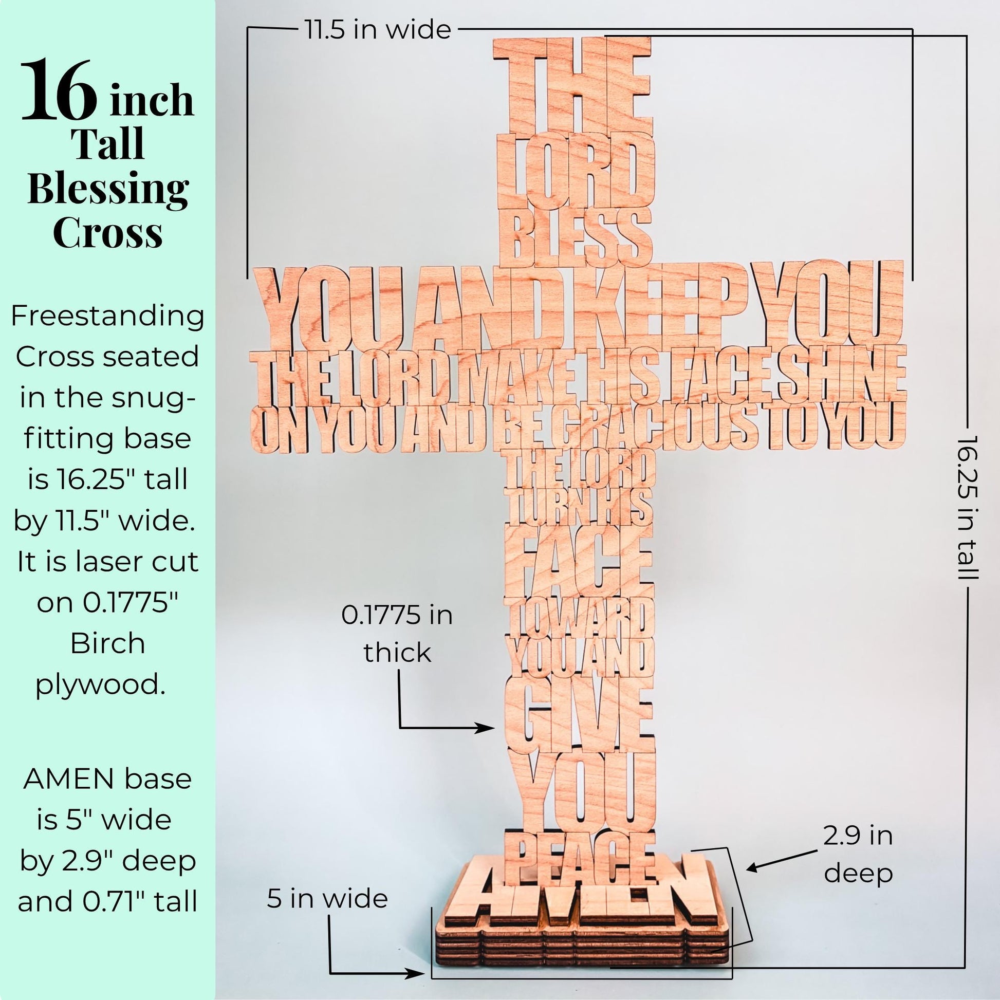 Christian Home Gift Wooden Cross Tabletop Freestanding Display Faith Based Bible Verse Aaronic Blessing Numbers Laser Cut Birch Plywood Natural Stained Finish Wedding Housewarming Present Baptism Confirmation Religious Keepsake