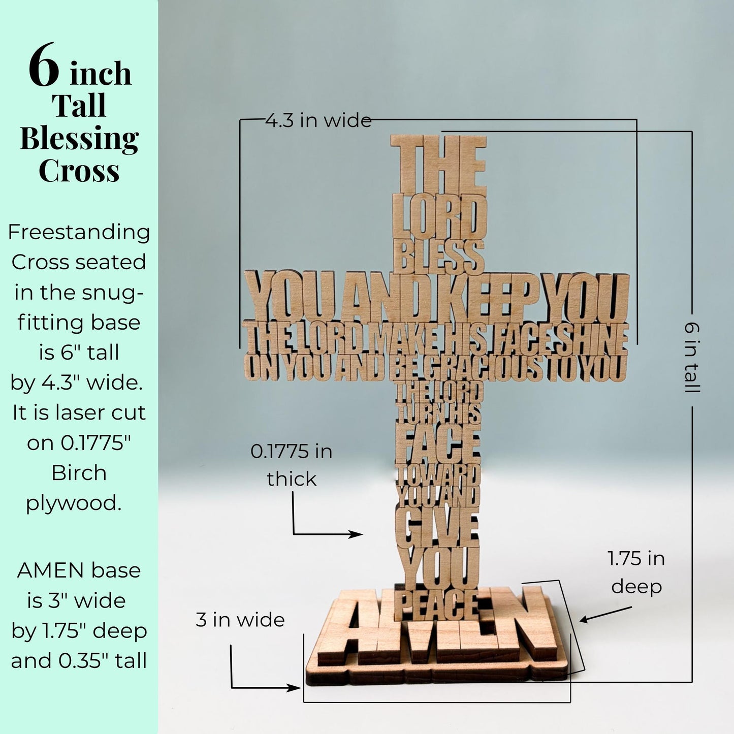 Faith Based Bible Verse Gift Wooden Cross Tabletop Freestanding Christian Home Display Aaronic Blessing Numbers Laser Cut Engraved Birch Plywood Natural Stained Finish Wedding Housewarming Baptism Confirmation Religious Keepsake