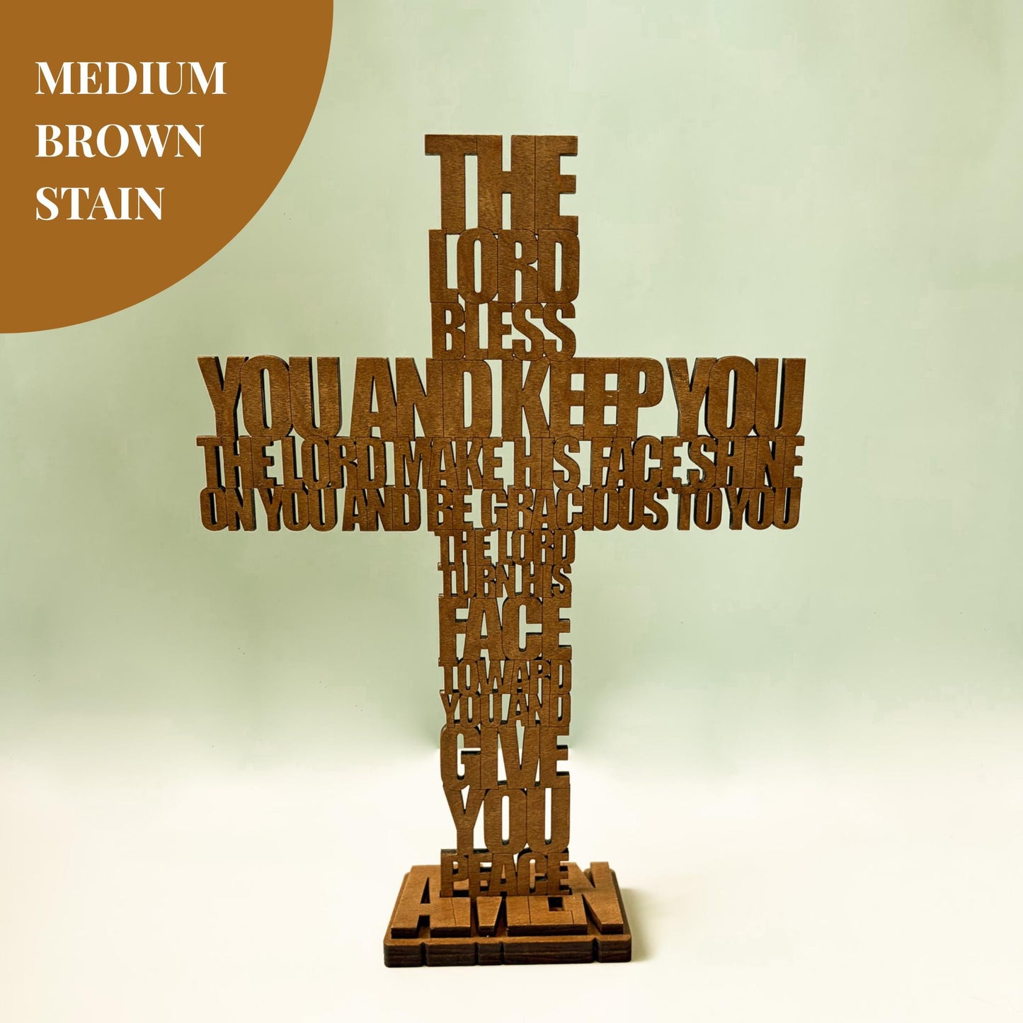 Christian Home Gift Wooden Cross Tabletop Freestanding Display Faith Based Bible Verse Aaronic Blessing Numbers Laser Cut Birch Plywood Natural Stained Finish Wedding Housewarming Present Baptism Confirmation Religious Keepsake