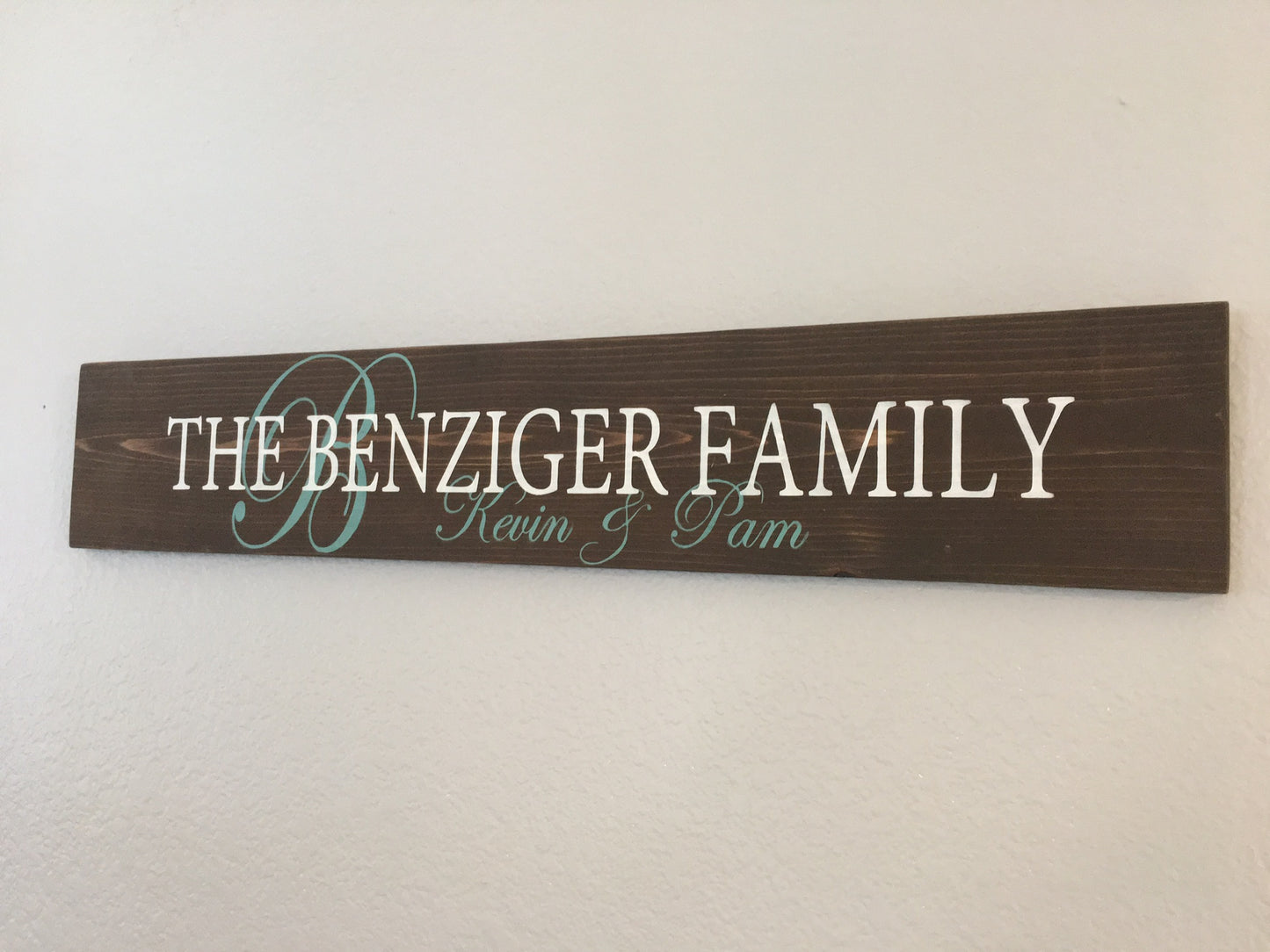 Family Name Sign - Last Name and First Names with Initial in background
