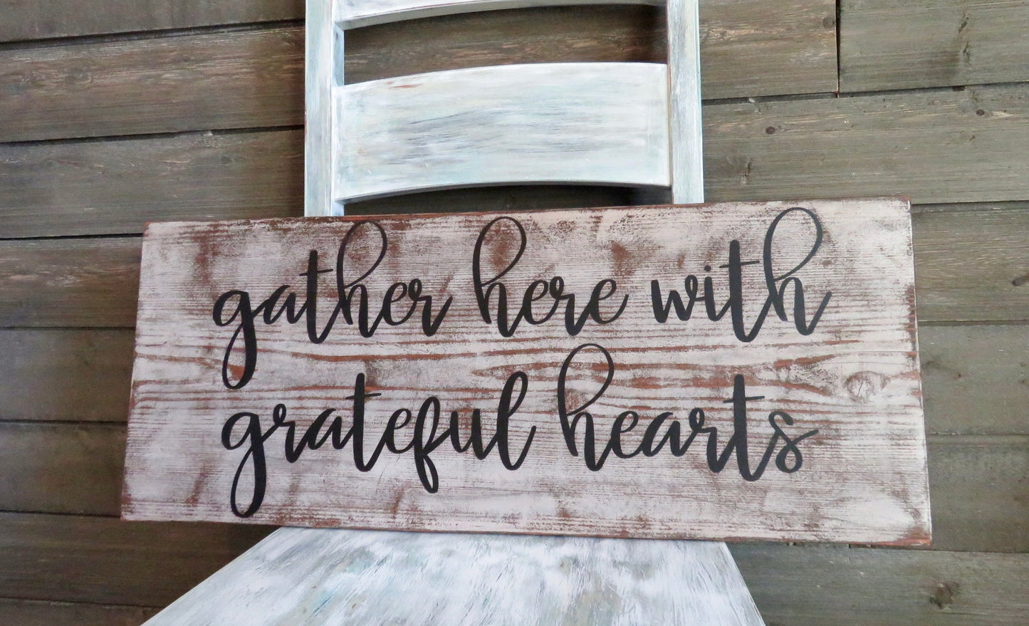 Gather Here with Grateful Hearts Hand Painted Sign