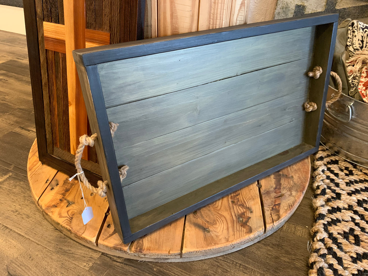 Handcrafted Wood Tray with Rope Handles